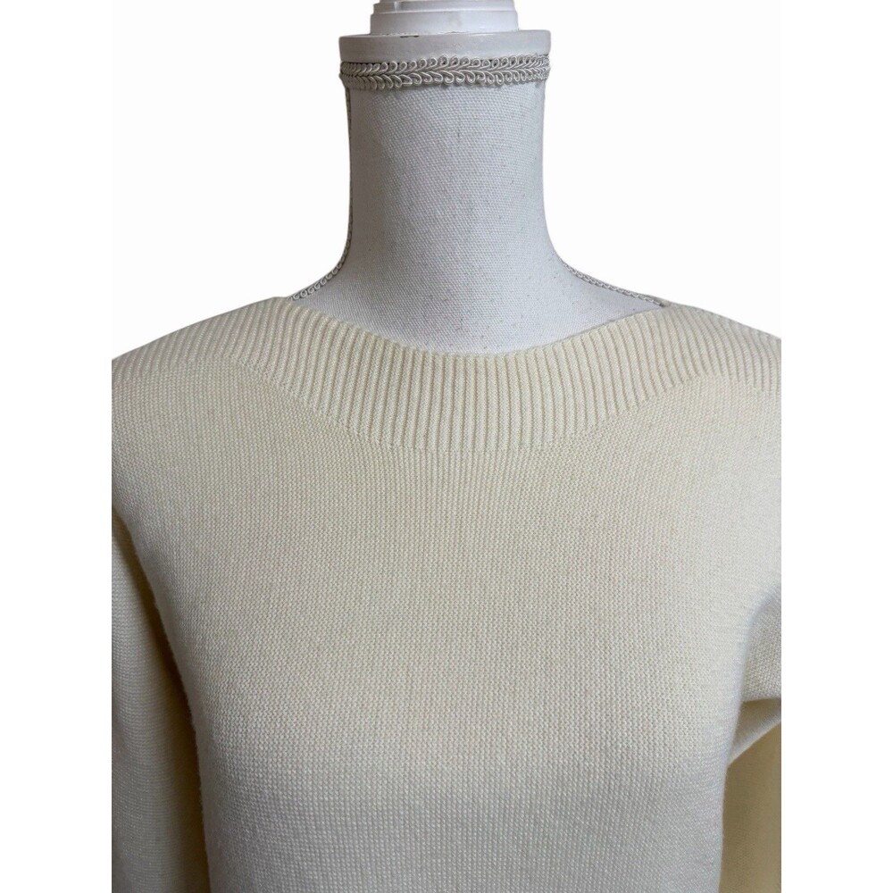 Talbots Petite Women's Large LP Ivory Boatneck Hip Length Sweater Lambs Wool - Picture 3 of 7